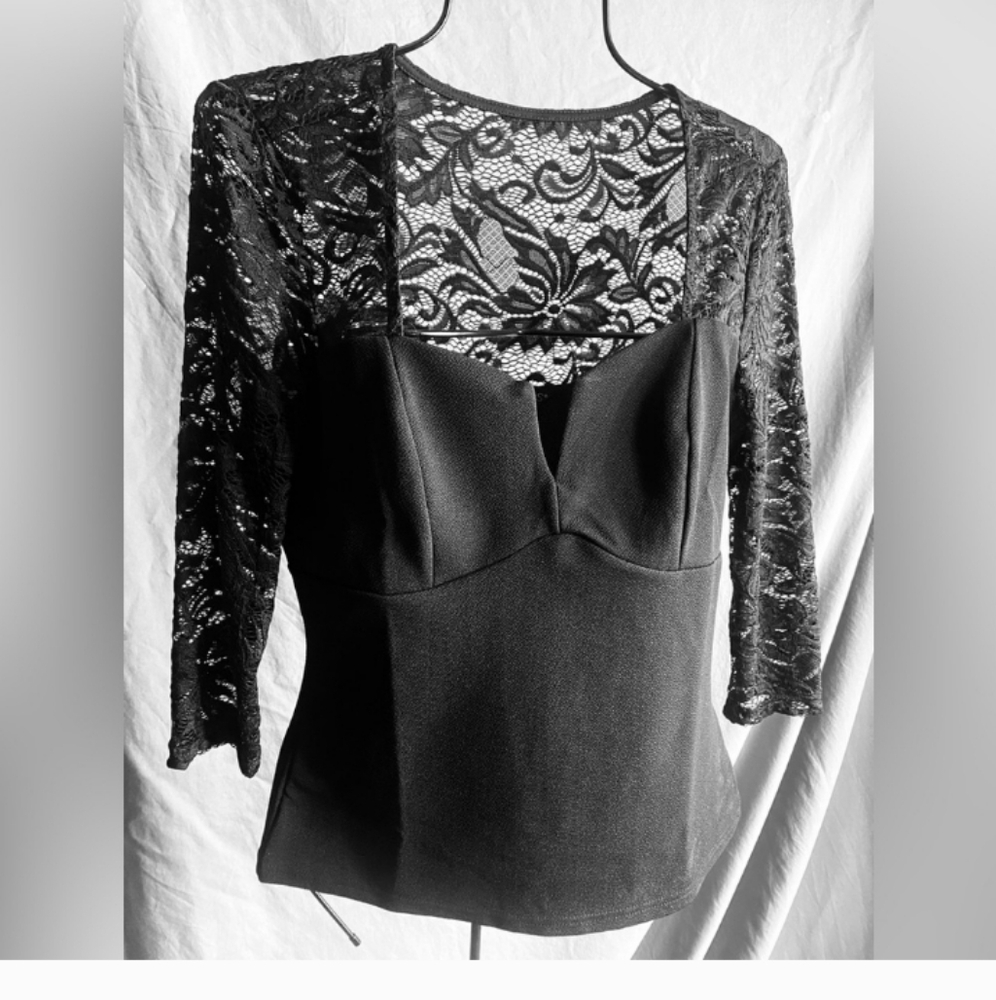 Women's Black Lace-Panel Top